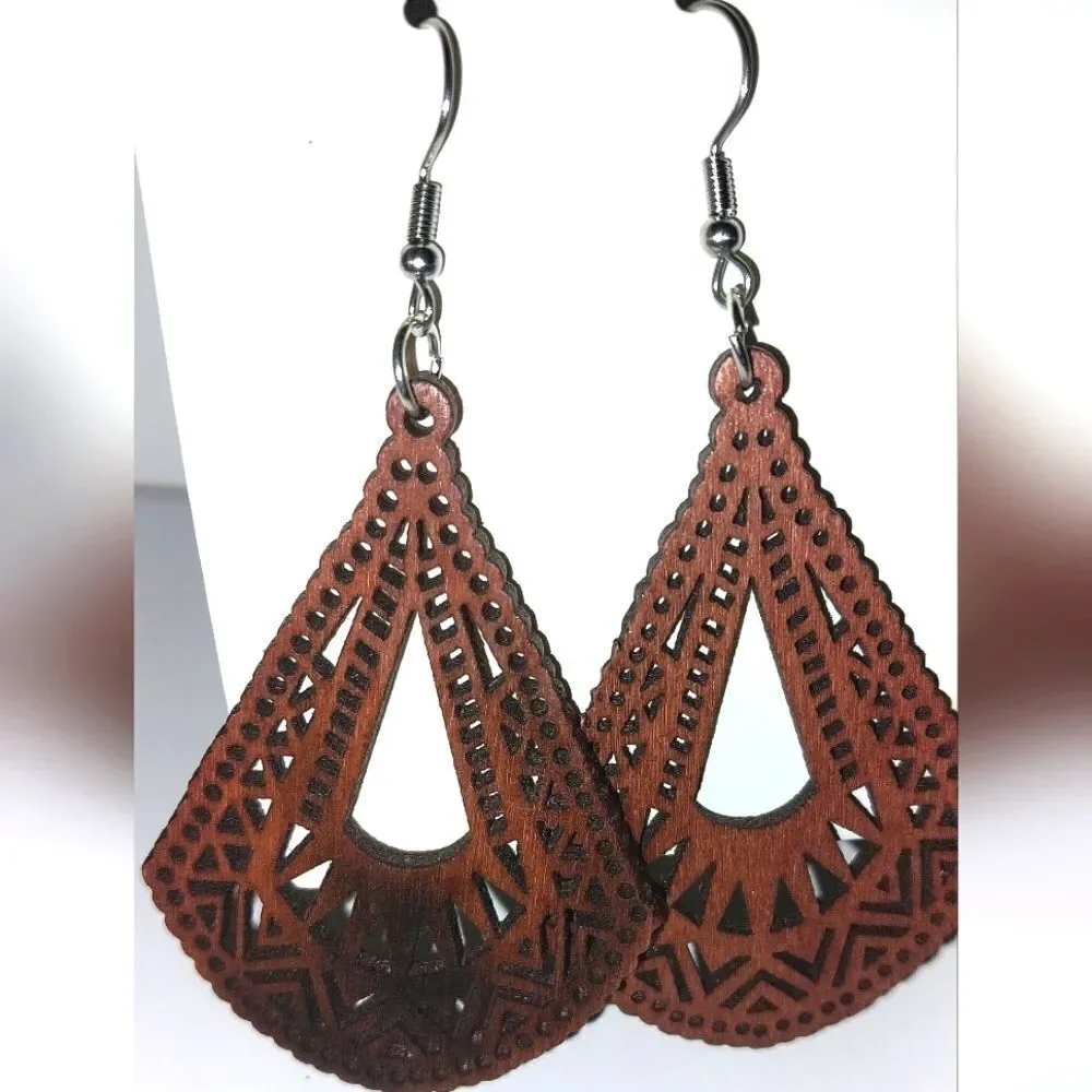 Gorgeous hollow wooden earrings